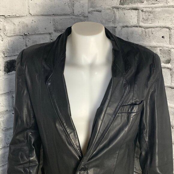 Vintage Pelle Cuir Black Leather Blazer Jacket - Picture 2 of 16